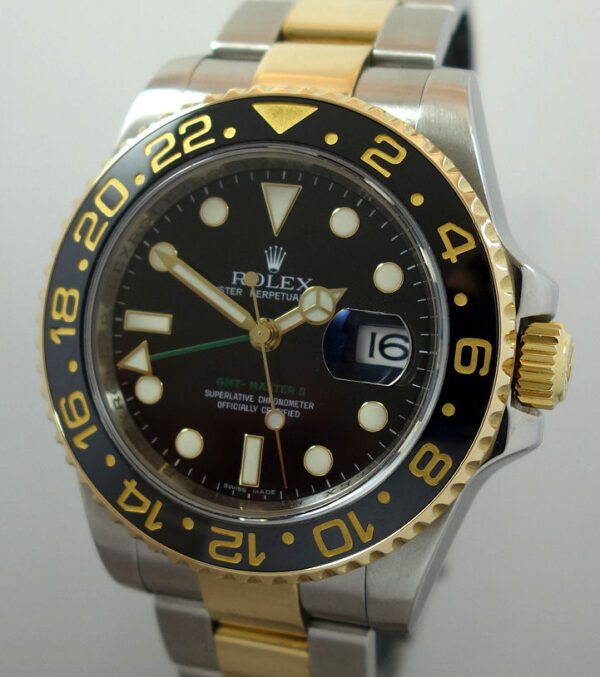 Rolex GMT II 18k Gold & Steel 116713LN  Box, Card & Rolex Service History
