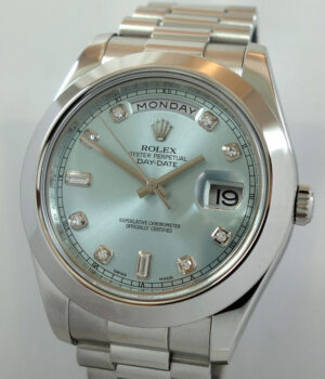 Rolex Day-Date II PLATINUM President Ice Blue Diamond Dial 218206 Box & Card