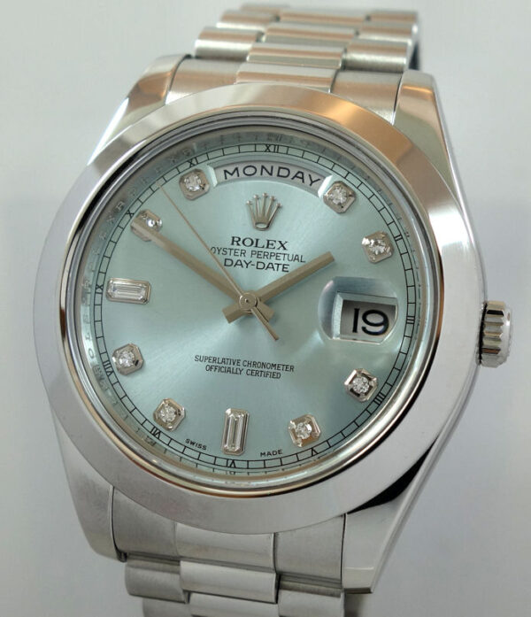 Rolex Day-Date II PLATINUM President Ice Blue Diamond Dial 218206 Box & Card