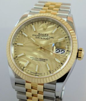 Rolex Datejust 36 Steel   18k Gold Champagne Palm dial 126233