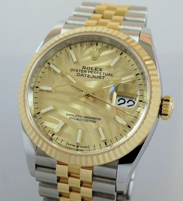 Rolex Datejust 36 Steel & 18k Gold Champagne Palm dial 126233