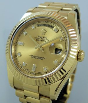 Rolex Day-Date II 41mm 18k Yellow-Gold  Diamond Dial 218238 Box   Card