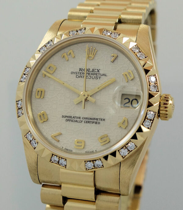 Rolex Datejust Midsize 31mm 18k & Factory Diamond Bezel 68258 Box & Papers