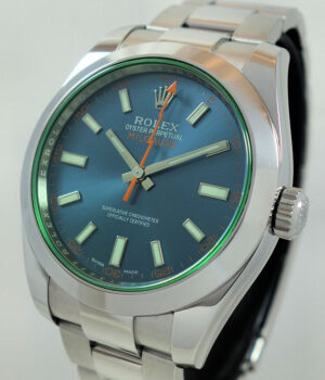 Rolex Milgauss Blue Dial  Green Crystal  116400GV Box and Card  DEC 2015