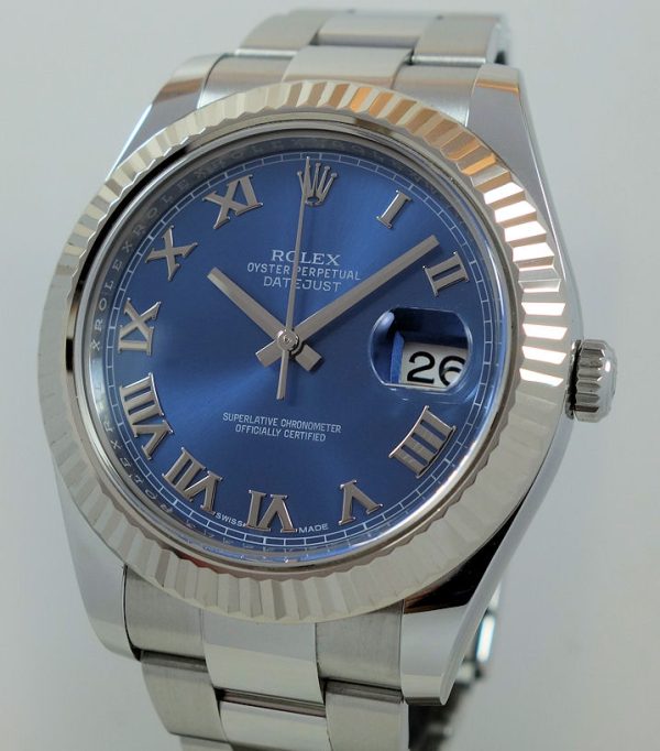 Rolex Datejust II  Blue Roman dial, White-Gold bezel  116334 Box & Card NOV 2015