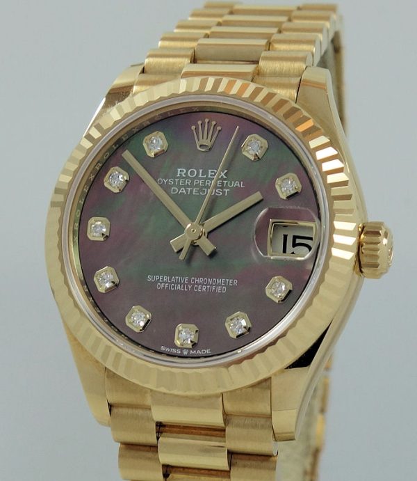Rolex Datejust 31mm 18ct Gold, Black Mother-of-Pearl Diamond dial 278278 Box & Card 2022