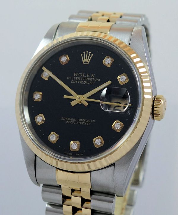 Rolex Datejust 36 Black Diamond-dial, 18k & Steel, 16233