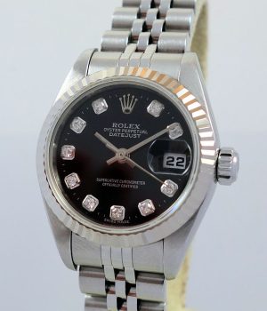 Rolex Lady Datejust Steel   18k White-Gold Black Diamond dial 79174