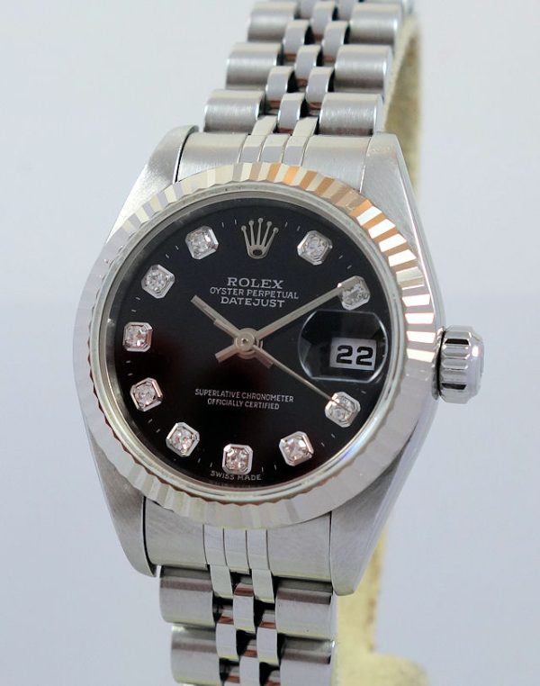 Rolex Lady Datejust Steel & 18k White-Gold Black Diamond dial 79174
