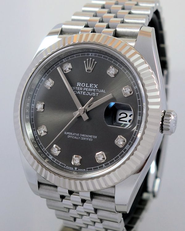 Rolex Datejust 41mm 126334  Rhodium Diamond dial, Fluted bezel Box & Card