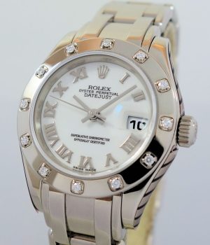 Rolex Ladies PEARLMASTER 18k White-Gold  Diamond bezel 80319