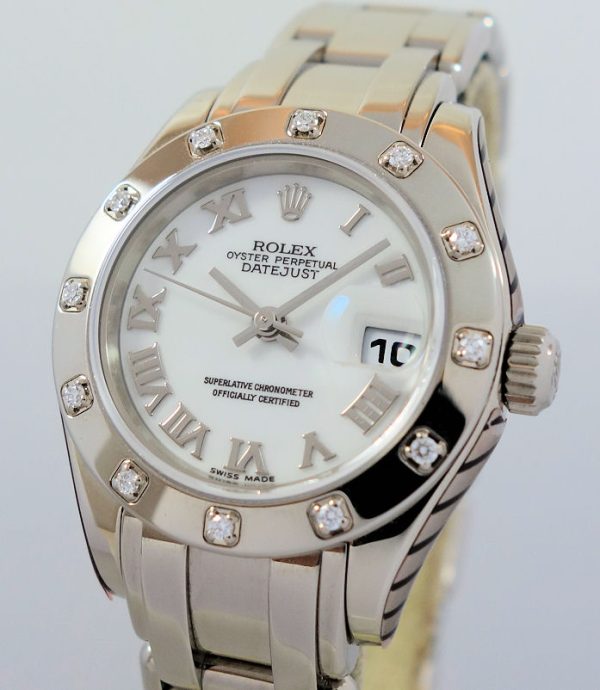Rolex Ladies PEARLMASTER 18k White-Gold, Diamond bezel 80319