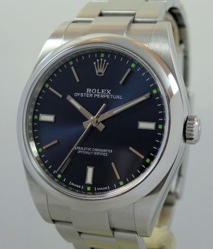 Rolex Oyster Perpetual 39   Blue  Green-dot dial  114300