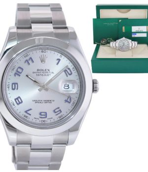 Rolex Datejust II 41mm Silver  Blue-Arabic dial  116300  Box   Card