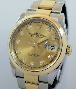 Rolex Datejust 36 Steel   18k Yellow-Gold  Diamond dial 126203  B P 2020
