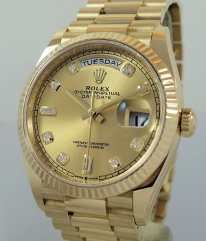 Rolex Day-Date 36 Yellow-Gold 128238 DIAMOND Dial Box   Card  Aug 2022