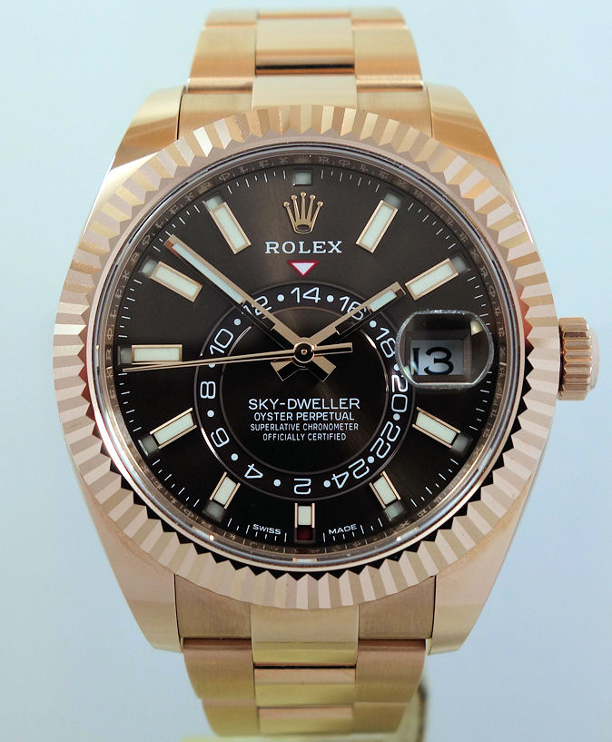 DSC07280 Rolex Sky Dweller 18k Everose Chocolate Dial 326935 2023 Mint
