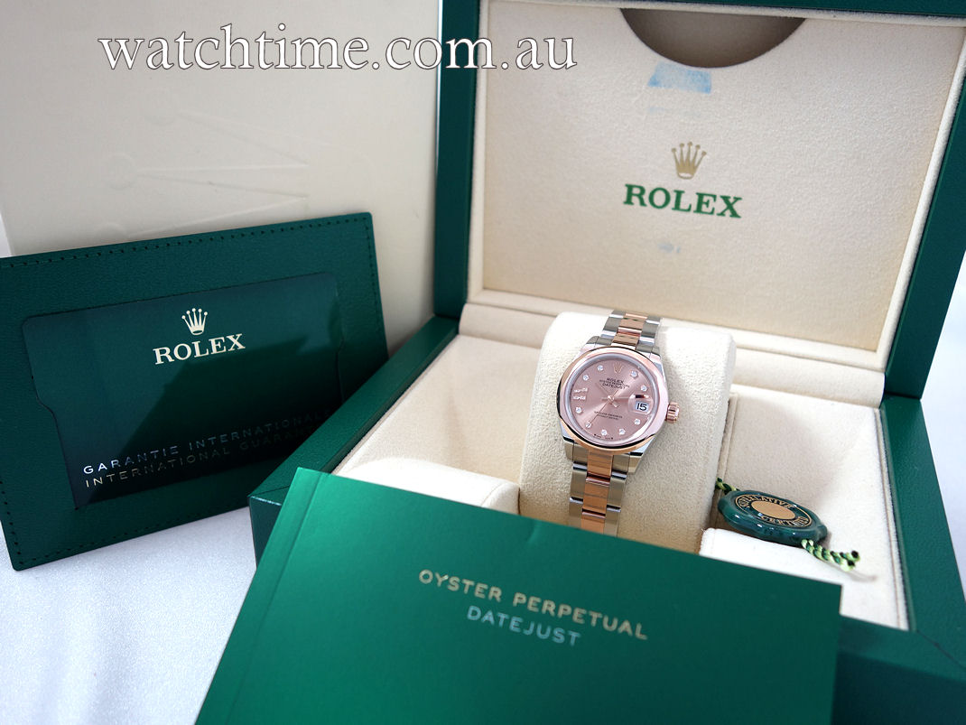 DSC09278 Rolex Lady-Datejust 28mm 18k Everose & Steel Rosé Diamond dial 279161