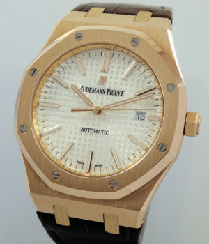 Audemars Piguet Royal Oak 18k Rose-Gold 41mm Silver-Dial Leather 15400OR