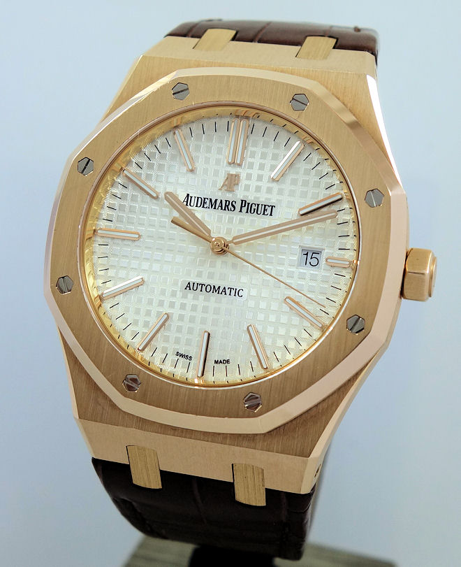 DSC08746 Audemars Piguet Royal Oak 18k Rose-Gold 41mm Silver-Dial Leather 15400OR