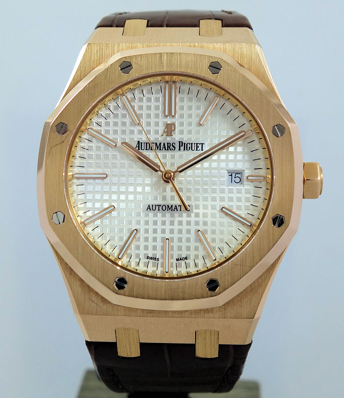 DSC08747 Audemars Piguet Royal Oak 18k Rose-Gold 41mm Silver-Dial Leather 15400OR