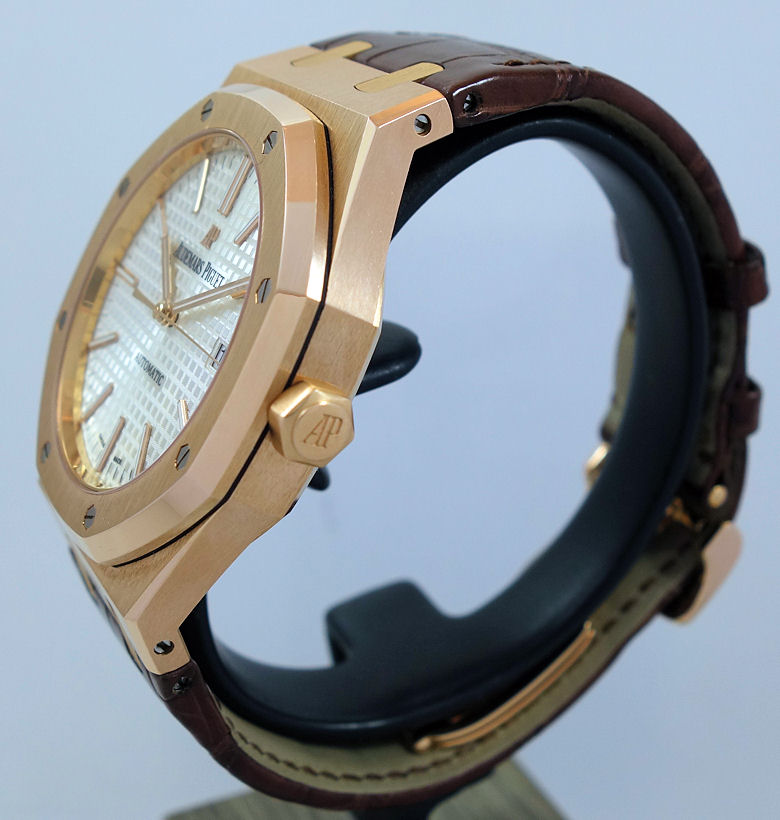 DSC08752 Audemars Piguet Royal Oak 18k Rose-Gold 41mm Silver-Dial Leather 15400OR