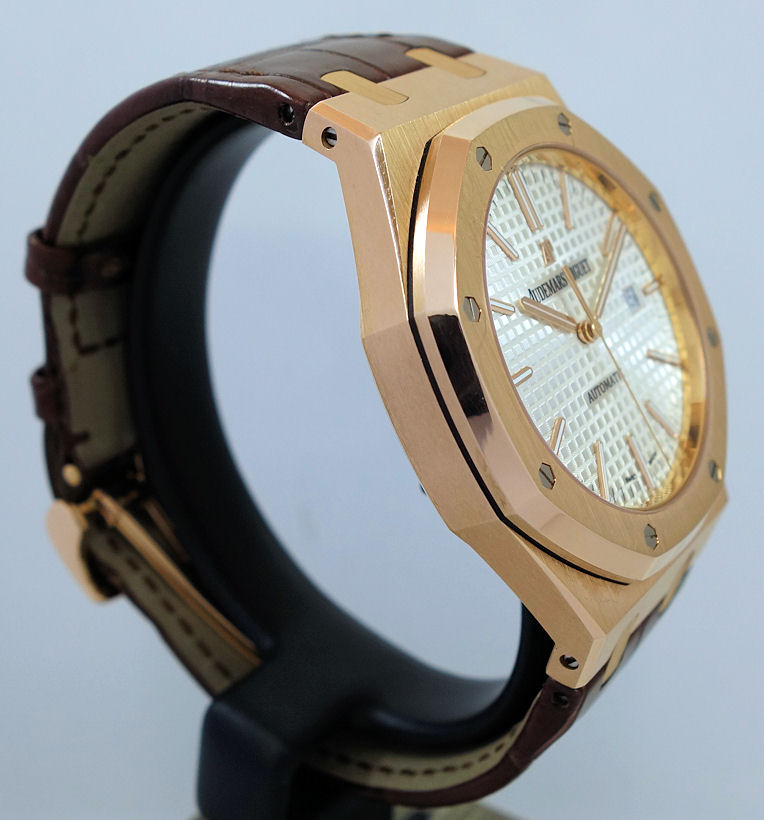 DSC08755 Audemars Piguet Royal Oak 18k Rose-Gold 41mm Silver-Dial Leather 15400OR