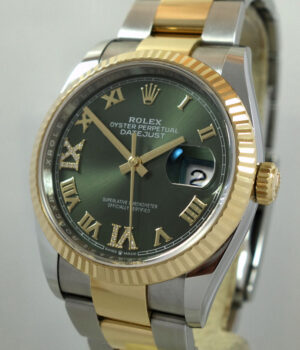Rolex Datejust 36 Steel & 18k Yellow-Gold, Olive Diamond dial 126233 *AS NEW*