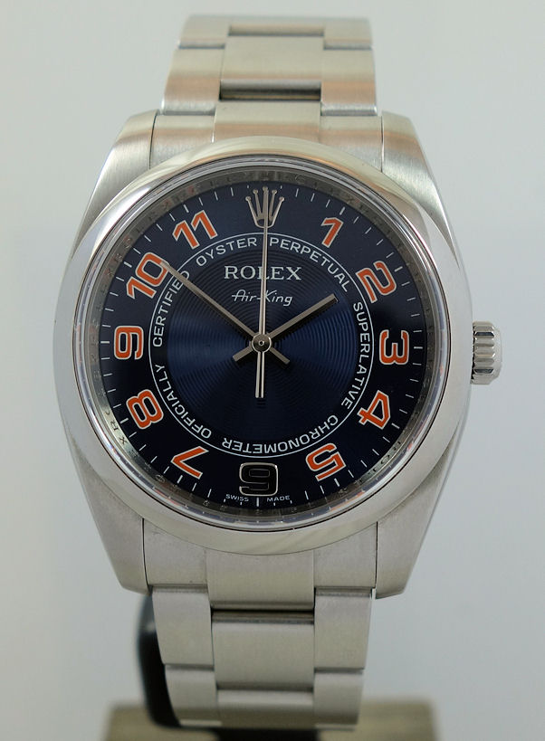 DSC09228 Rolex Air-King 114200 Blue Concentric Arabic dial Box & Card