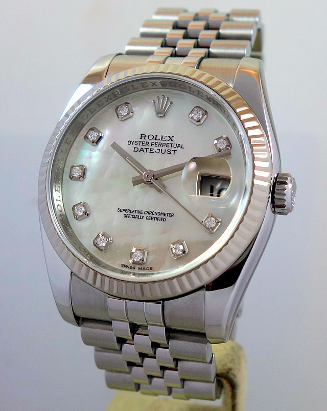 DSC09392 Rolex Datejust 116234 Mother of Pearl Diamond dial, White-Gold bezel