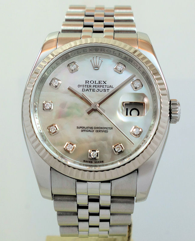 DSC09398 Rolex Datejust 116234 Mother of Pearl Diamond dial, White-Gold bezel