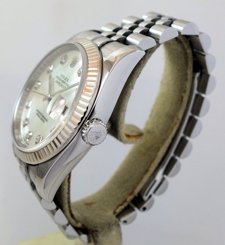 DSC09401 Rolex Datejust 116234 Mother of Pearl Diamond dial, White-Gold bezel