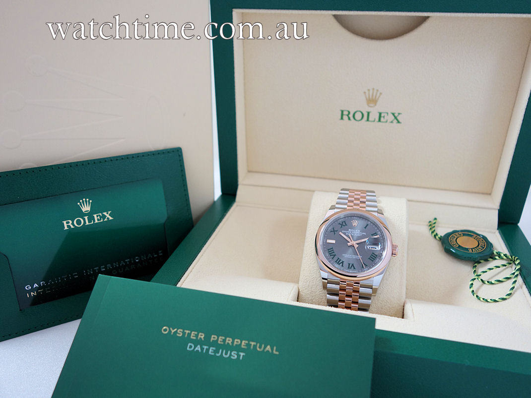 DSC09661 Rolex Datejust 18k Everose & Steel 126201 Wimbledon dial Box & Card *Unused* Sep 2024