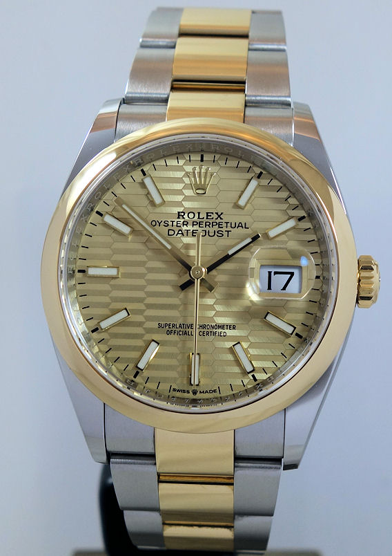 DSC09689 Rolex Datejust 36 Steel & 18k Yellow-Gold, 126203 Motif Dial 2023 Box & Card.