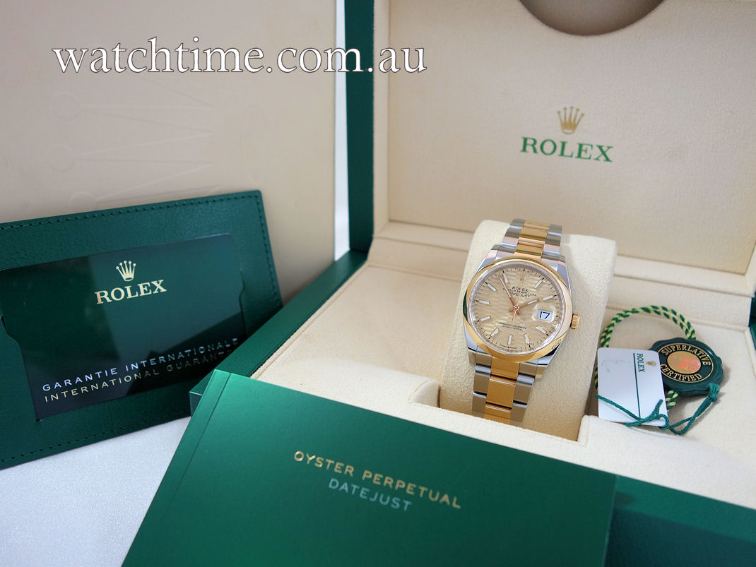 DSC09700 Rolex Datejust 36 Steel & 18k Yellow-Gold, 126203 Motif Dial 2023 Box & Card.