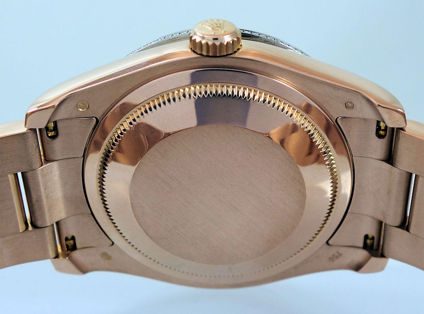 DSC09731 ROLEX Datejust 18ct Everose Gold, RARE FACTORY Tiger Diamond Dial & Baguette Diamond Bezel 116285BBR Box & Card. *As New*