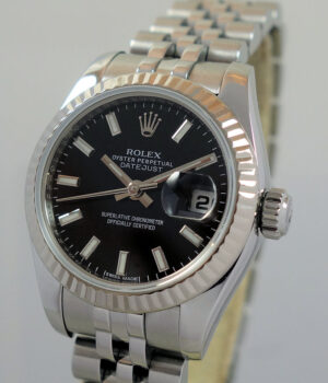 Rolex Lady Datejust Steel & 18k White-Gold, Black dial  179174