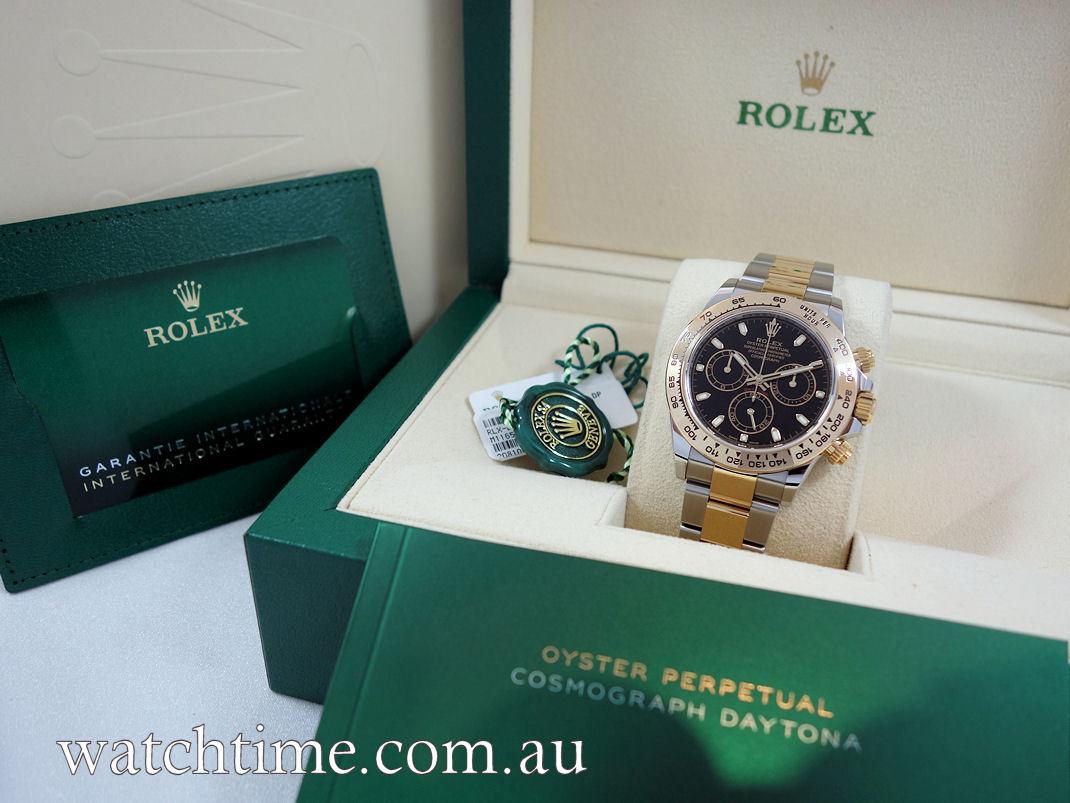 DSC00080 Rolex Daytona 18k & Steel, Black Dial 116503 Box & Card
