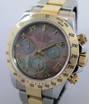 Rolex Daytona 18ct & Steel 116523 BLACK Mother-of-Pearl *Tahitian Dial*  Box & Papers
