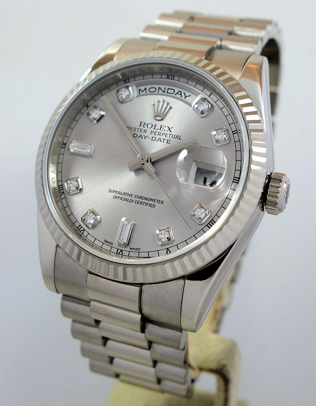DSC02358 Rolex Day-Date 18K White-Gold, Rhodium Diamond-dial 118239 Box & Card