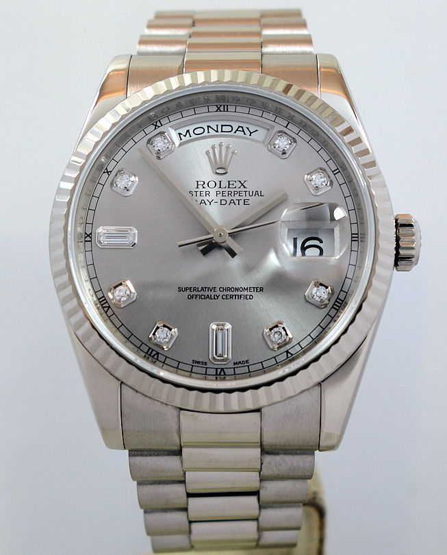 DSC02365 Rolex Day-Date 18K White-Gold, Rhodium Diamond-dial 118239 Box & Card