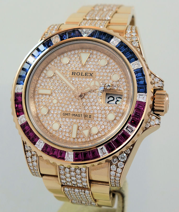 DSC03069 Rolex GMT-Master II 126755SARU Rose Gold Sapphire and Ruby Diamond Pave 2019 RETAIL $350,000