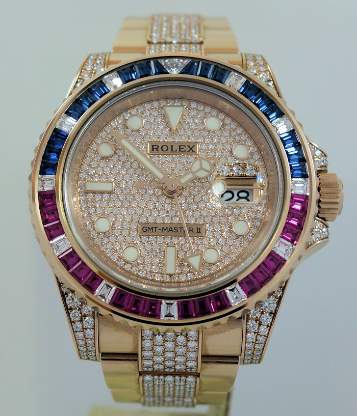 DSC03072 Rolex GMT-Master II 126755SARU Rose Gold Sapphire and Ruby Diamond Pave 2019 RETAIL $350,000