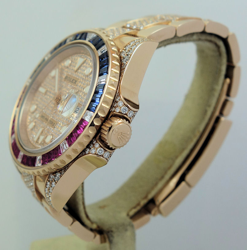 DSC03075 Rolex GMT-Master II 126755SARU Rose Gold Sapphire and Ruby Diamond Pave 2019 RETAIL $350,000