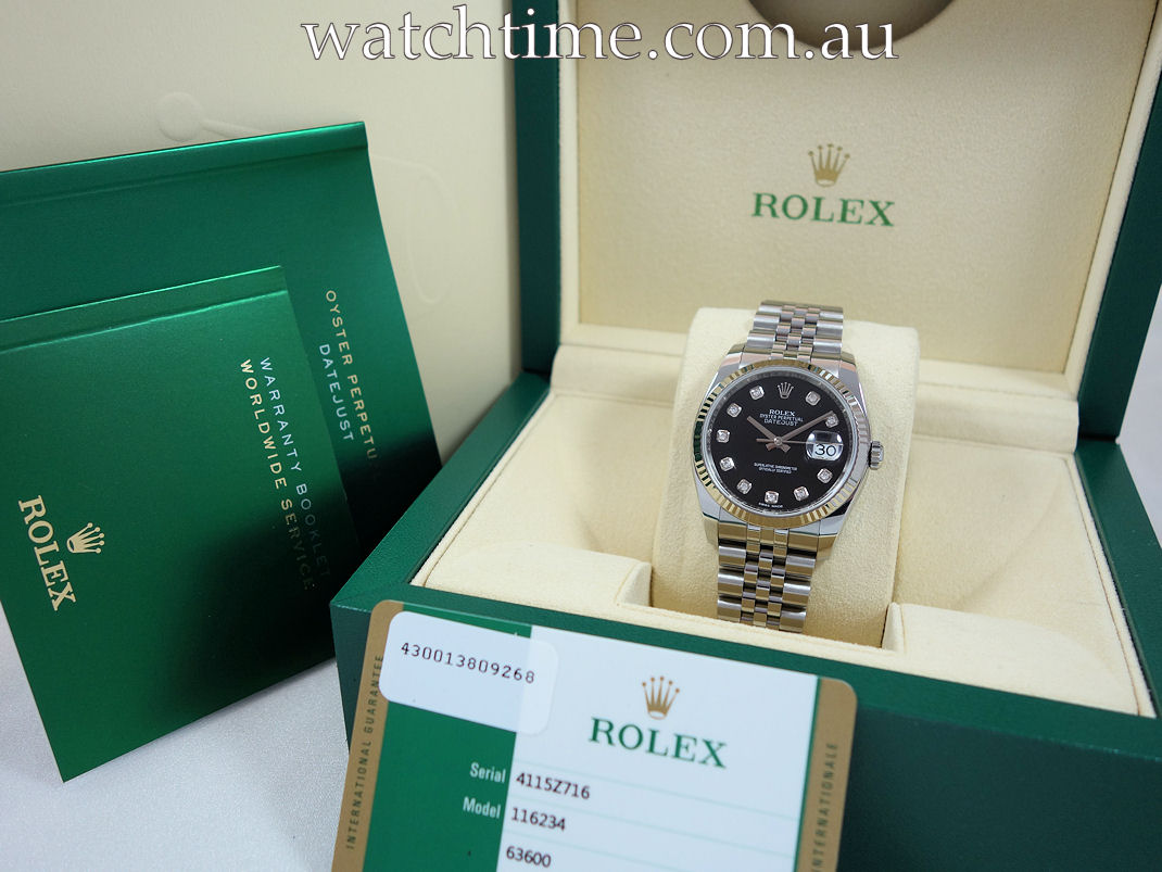 DSC03195 Rolex Datejust 36 Steel, Black Diamond-dial 116234 Box & Card