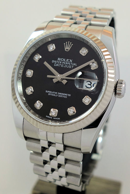 DSC03209 Rolex Datejust 36 Steel, Black Diamond-dial 116234 Box & Card