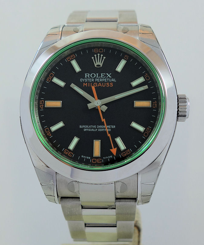 DSC03548 Rolex Milgauss 116400 Black-dial Green Sapphire with plastic!