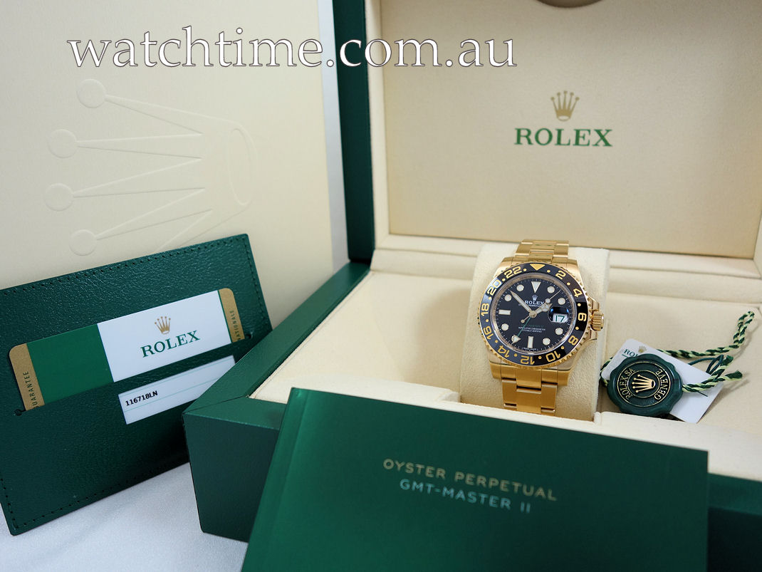 DSC03601 Rolex GMT Master II 18k Yellow-Gold 116718LN Box & Card