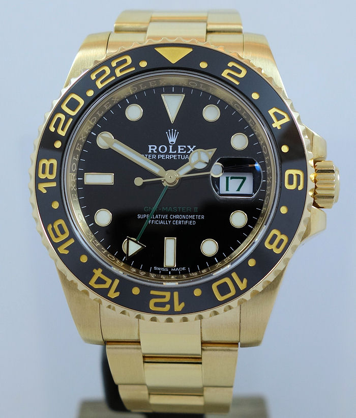 DSC03616 Rolex GMT Master II 18k Yellow-Gold 116718LN Box & Card