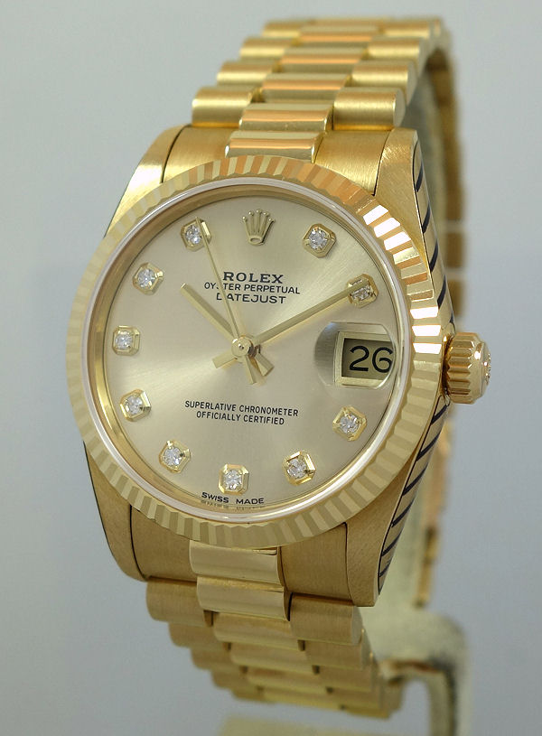 DSC03722 Rolex Datejust Midsize 31mm 18k Yellow-Gold 68278 Diamonds